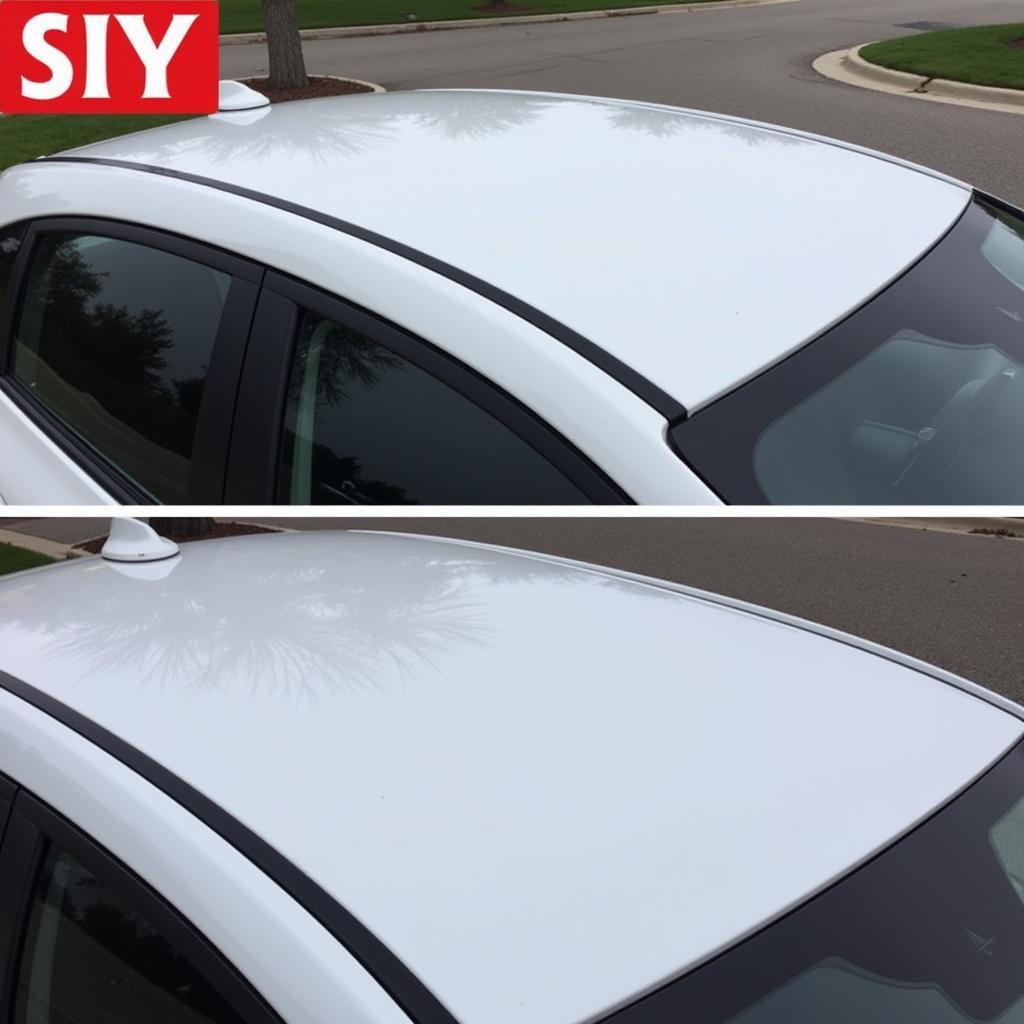 Car with a repaired roof dent