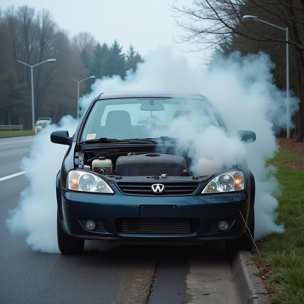 Car with Smoke Coming from Engine