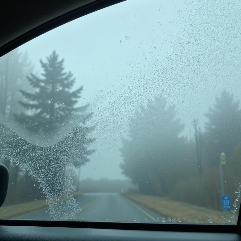 Cataracted car window close-up