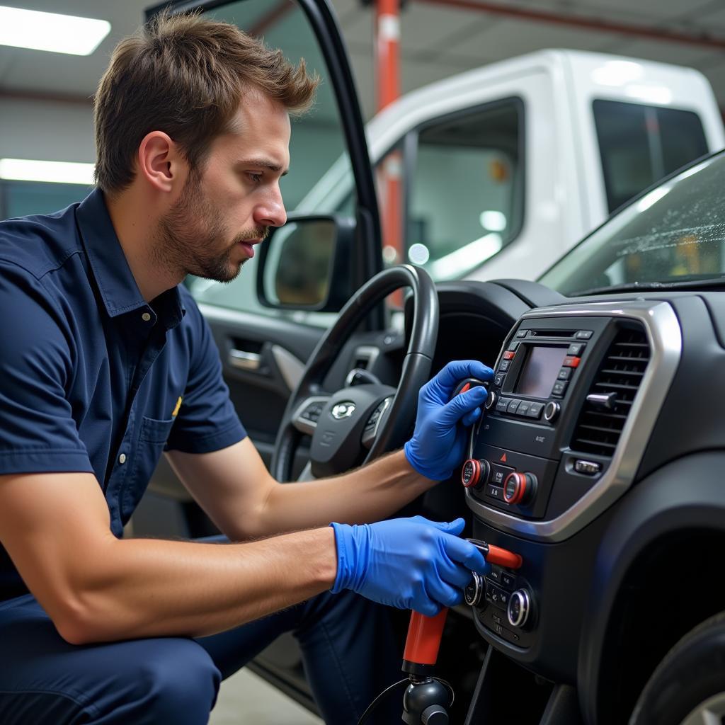 Certified Car AC Technician Performing Repairs