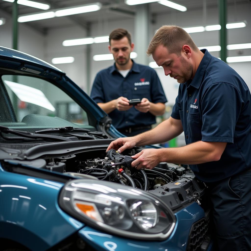 Certified Collision Repair Technician Working on a Car