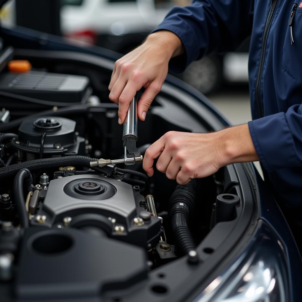 Certified Mechanic Working on Car Engine