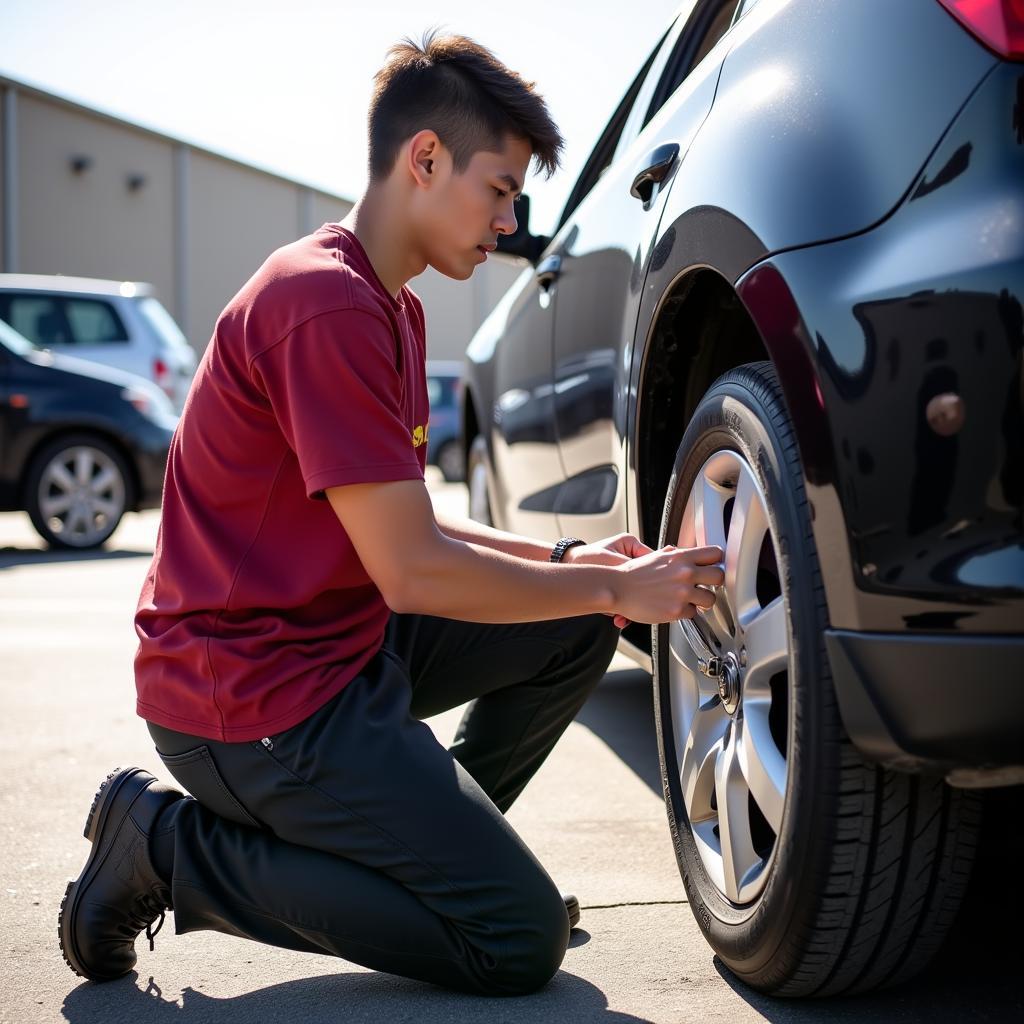 Changing a Car Tire in an East Coast Maintenance Course