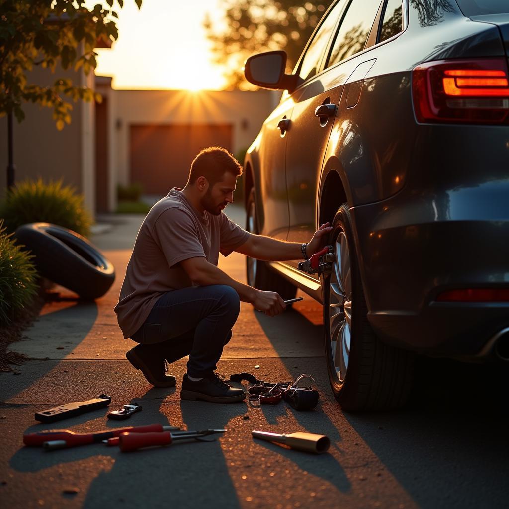 Changing a Tire with Dad in the Driveway