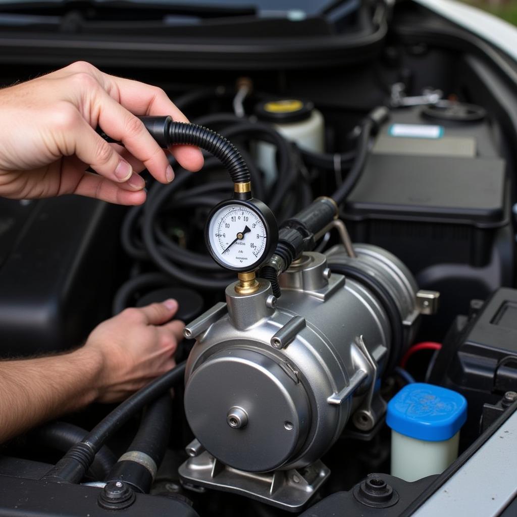 Mechanic Checking Car AC Compressor