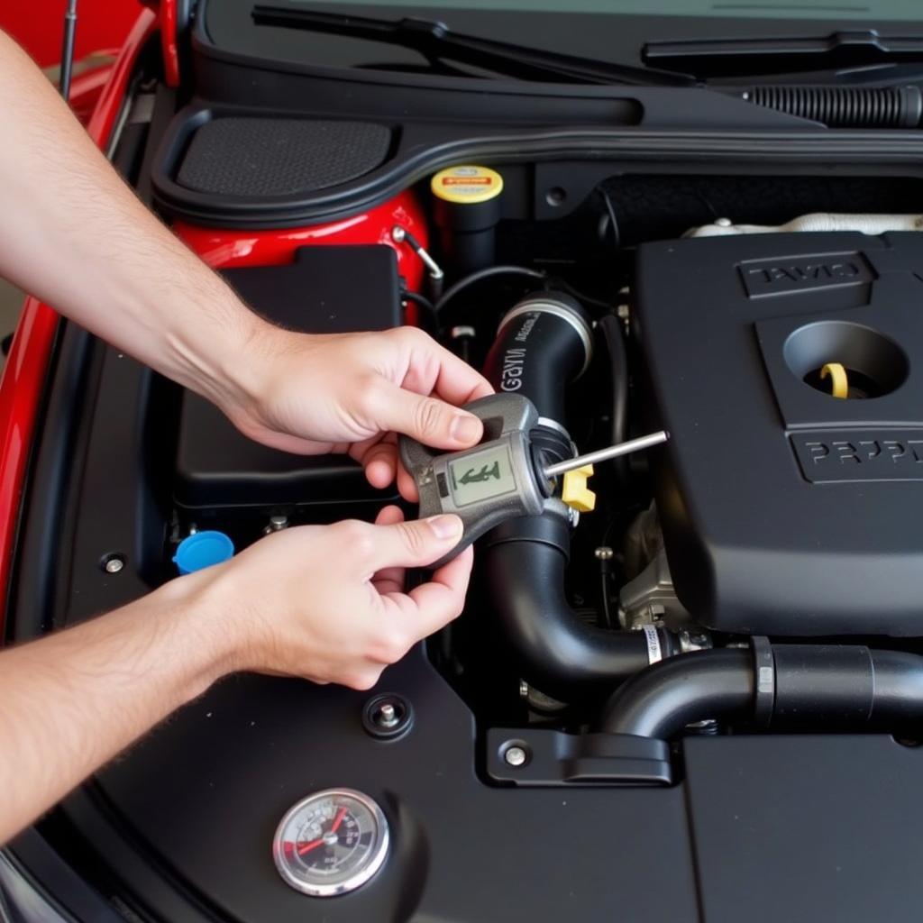 Mechanic Checking Power Steering Fluid