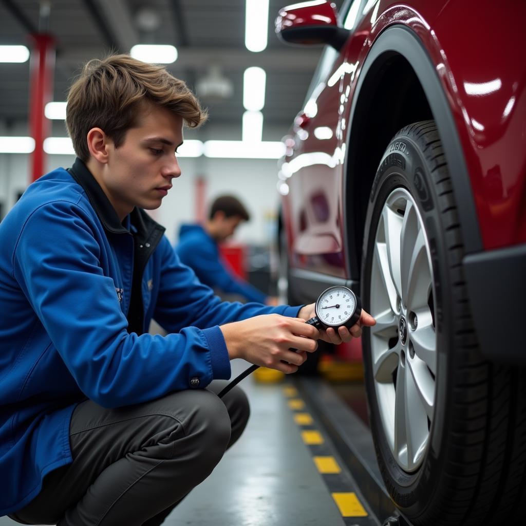 Checking Tire Pressure in a Basic Car Maintenance Course on the East Coast