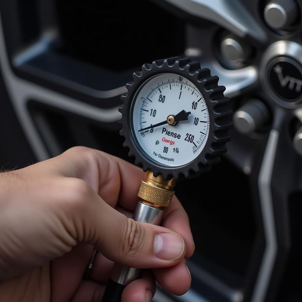 Checking Tire Pressure with Gauge