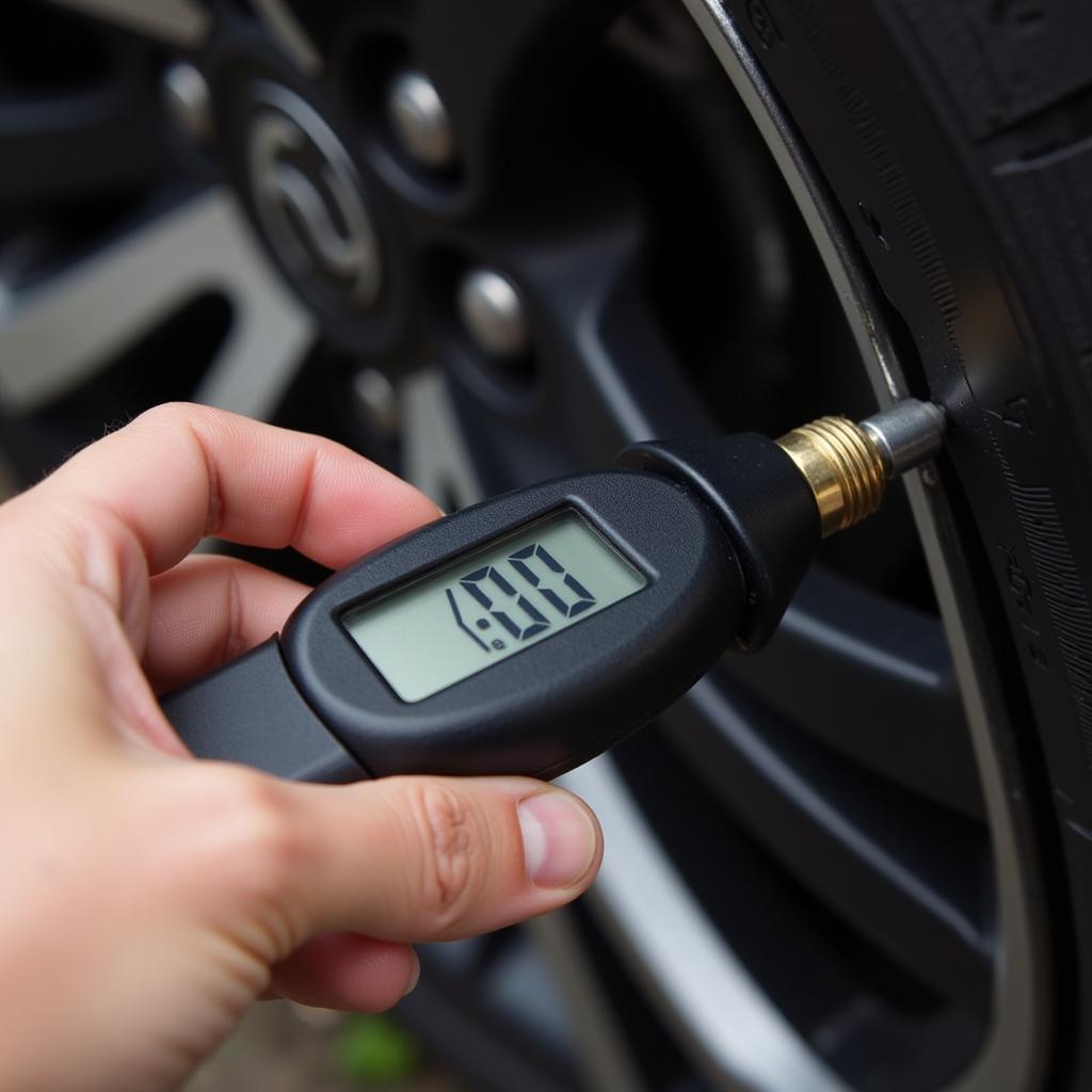 Checking Tire Pressure with Gauge