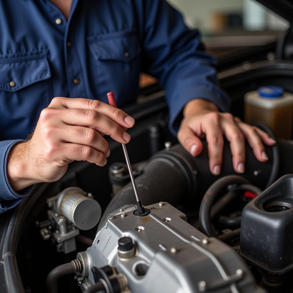 Mechanic Checking Transmission Fluid