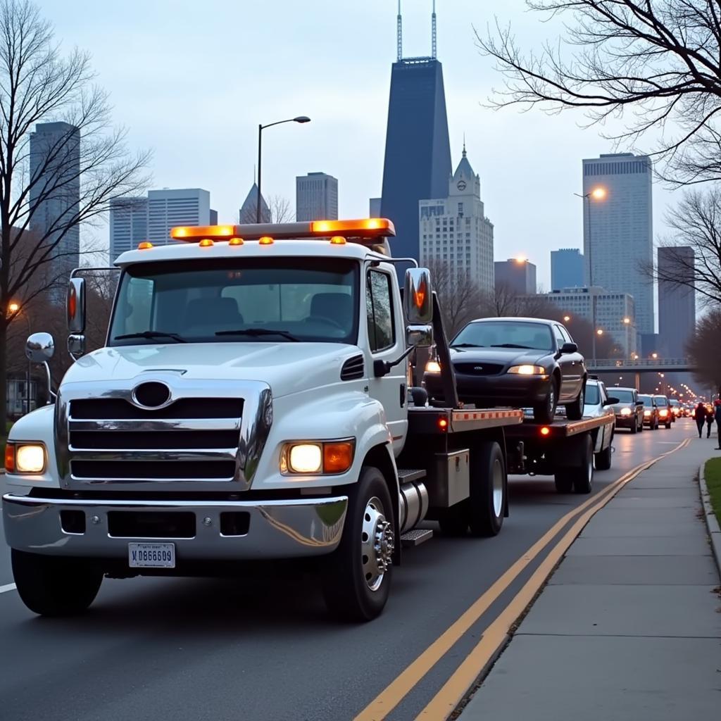 Tow truck on Chicago street