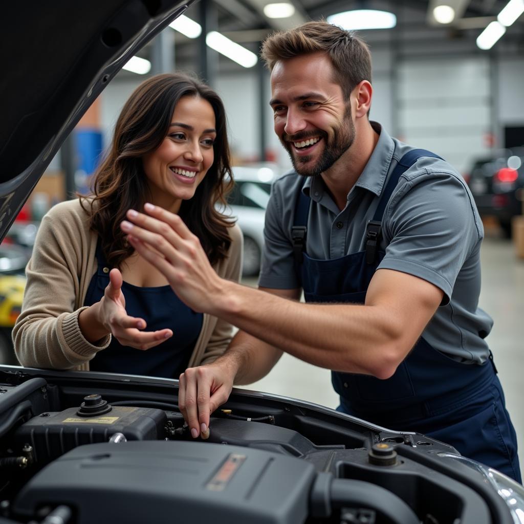 Christian Mechanic Helping Woman