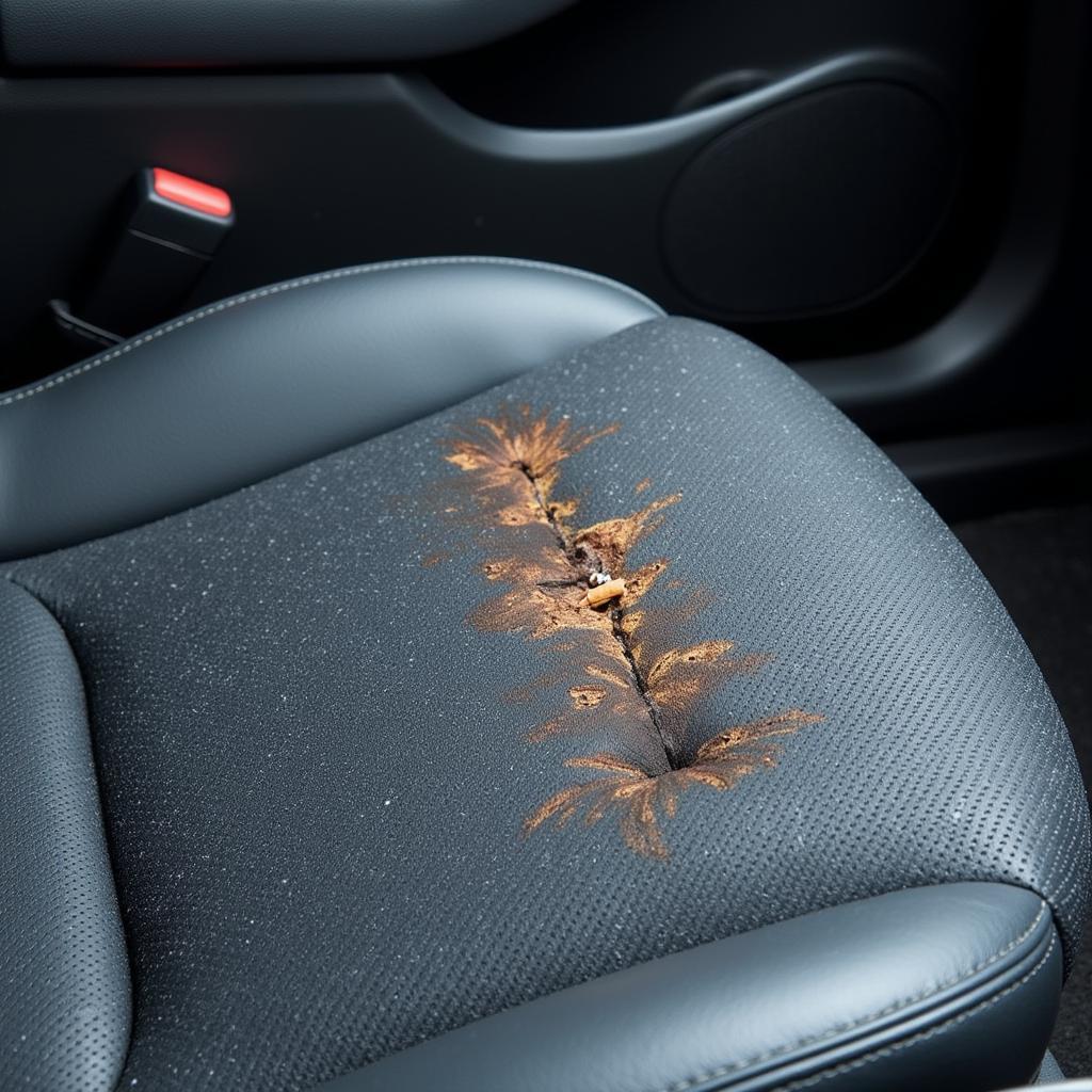 Car seat with a cigarette burn