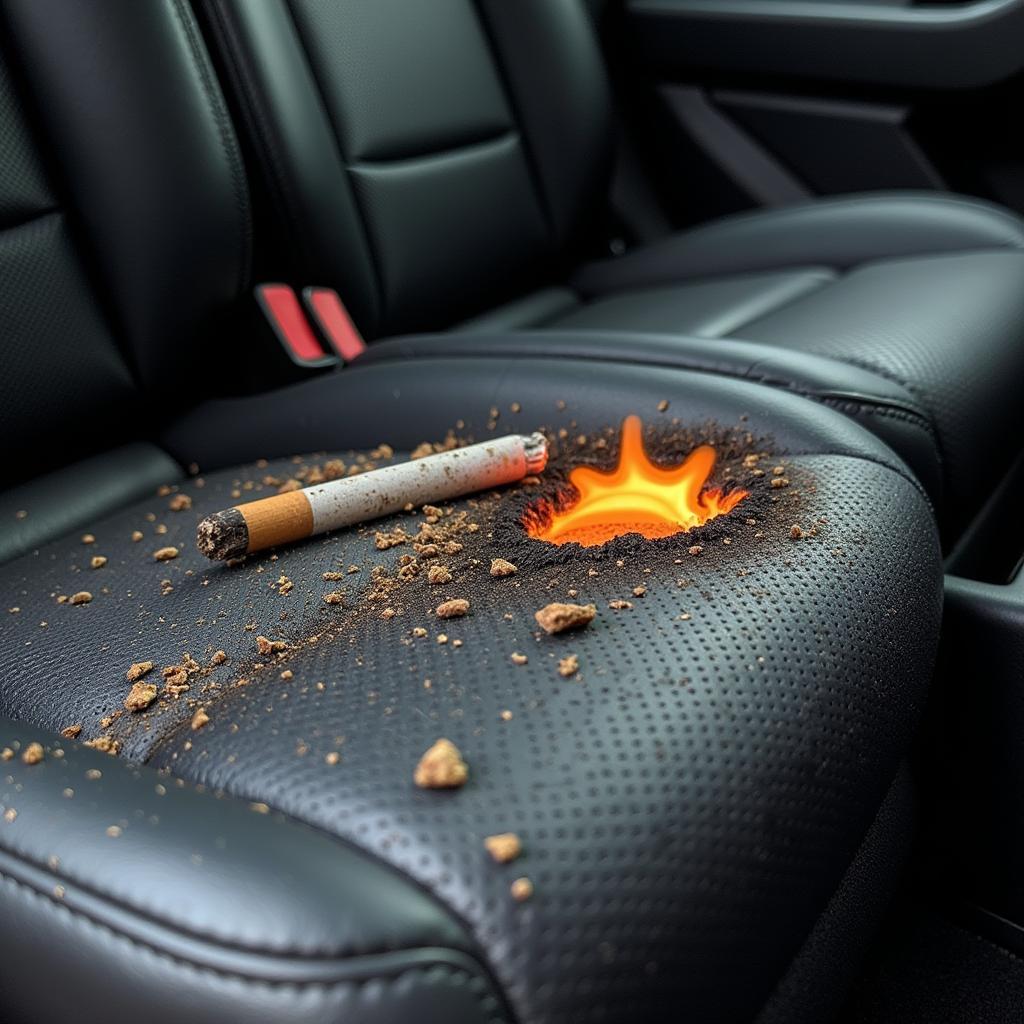 Cigarette Burn on Car Seat Upholstery