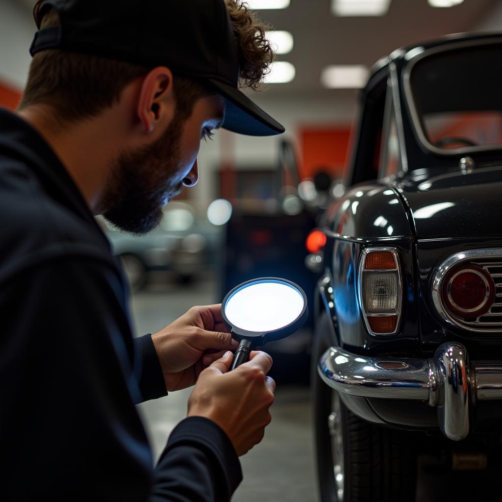 Classic Car Expert Inspecting VIN