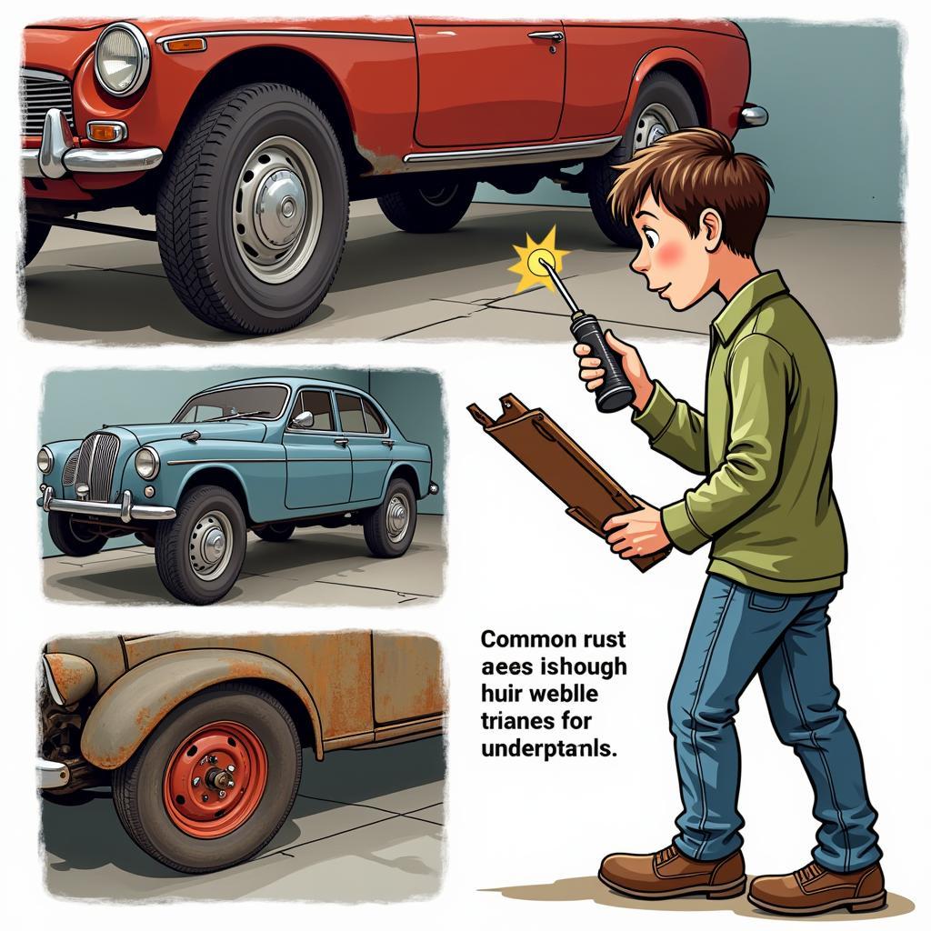 Inspecting a classic car for rust and damage