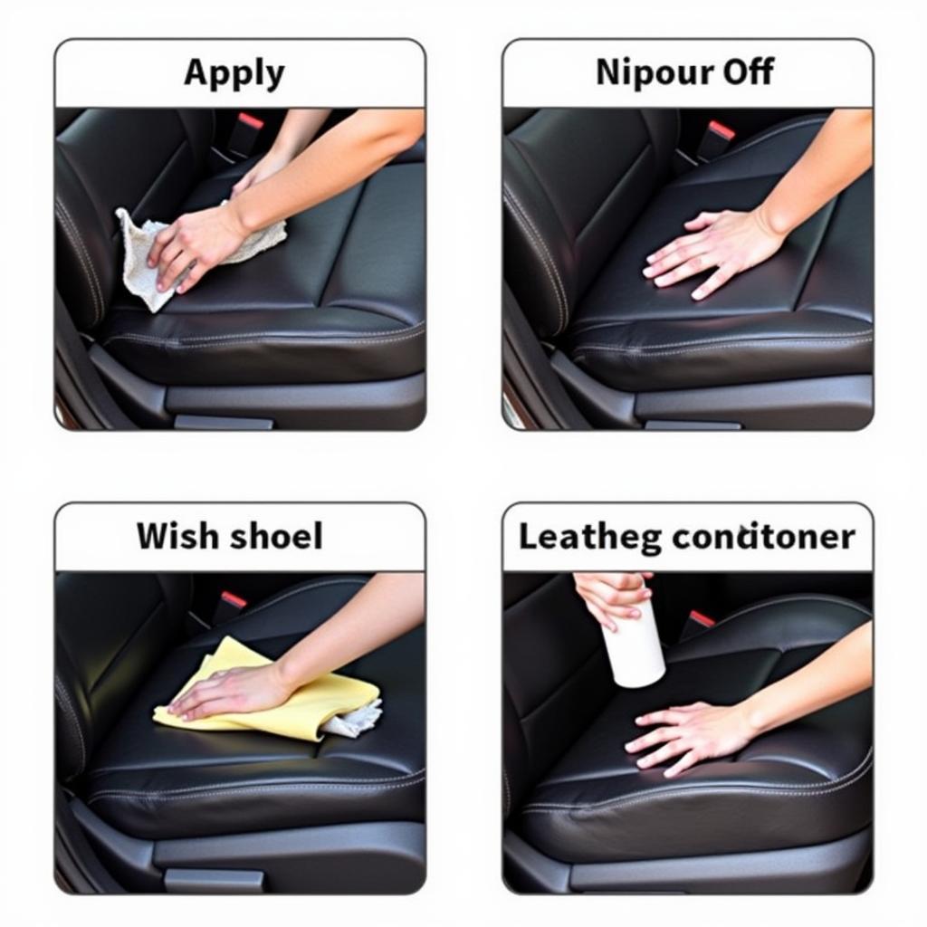 Applying leather cleaner and conditioner to car seats