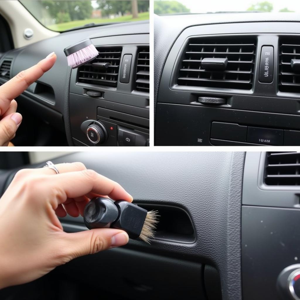 Cleaning car AC vents with a soft brush