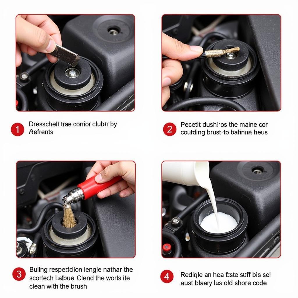 Cleaning Car Battery Terminals with Wire Brush and Baking Soda Solution