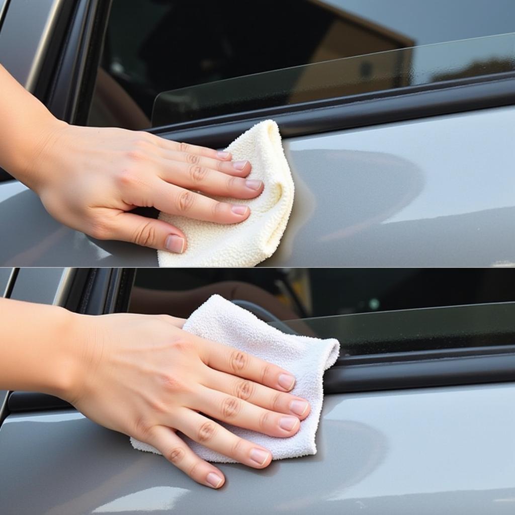 Cleaning Car Window Rubber with Soapy Water