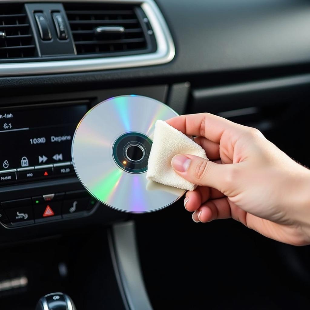 Cleaning a CD in a car