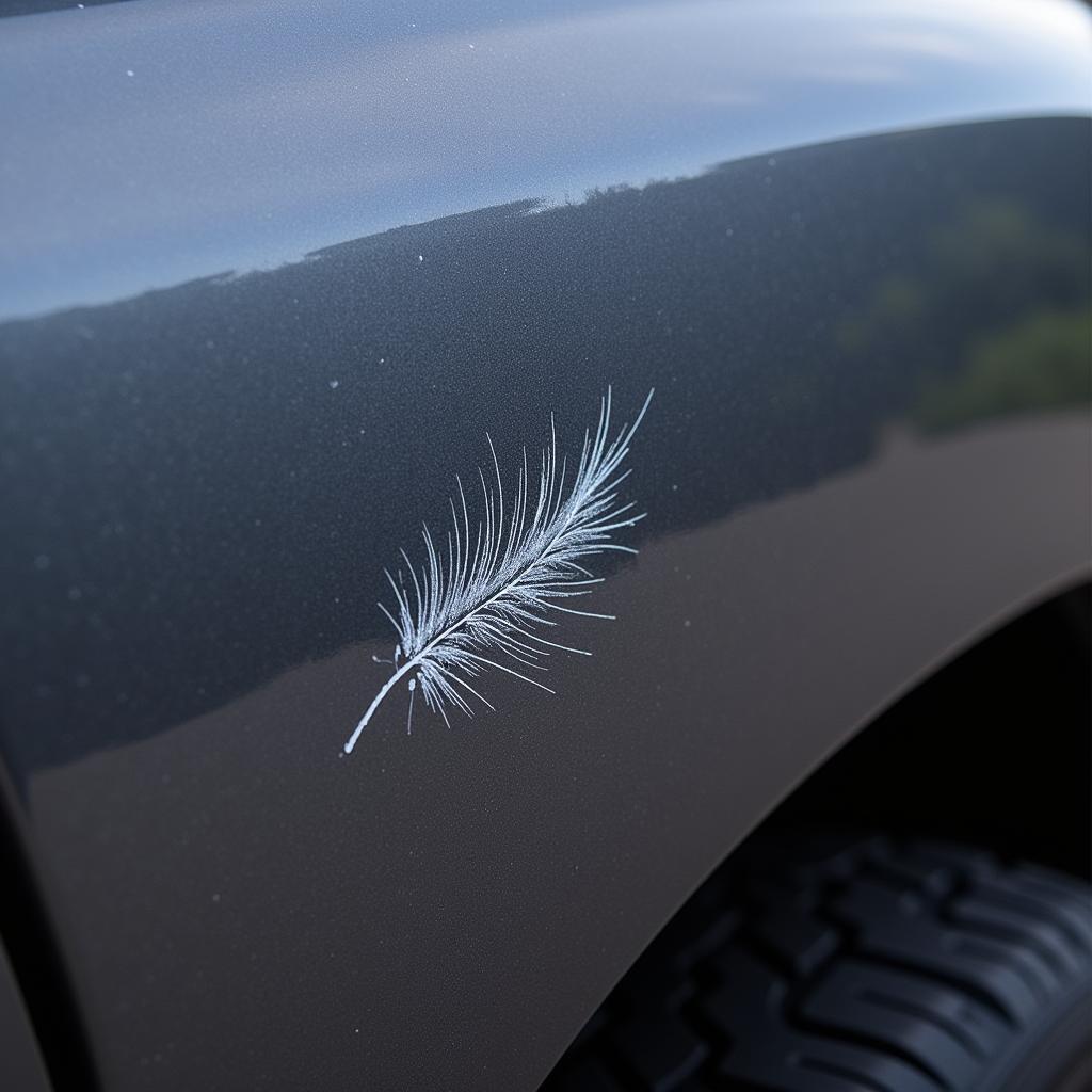 Close up of a deep car scratch