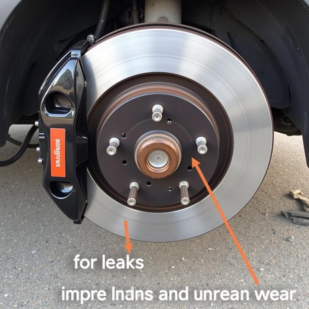 Visual Inspection of Rear Caliper for Leaks and Damage