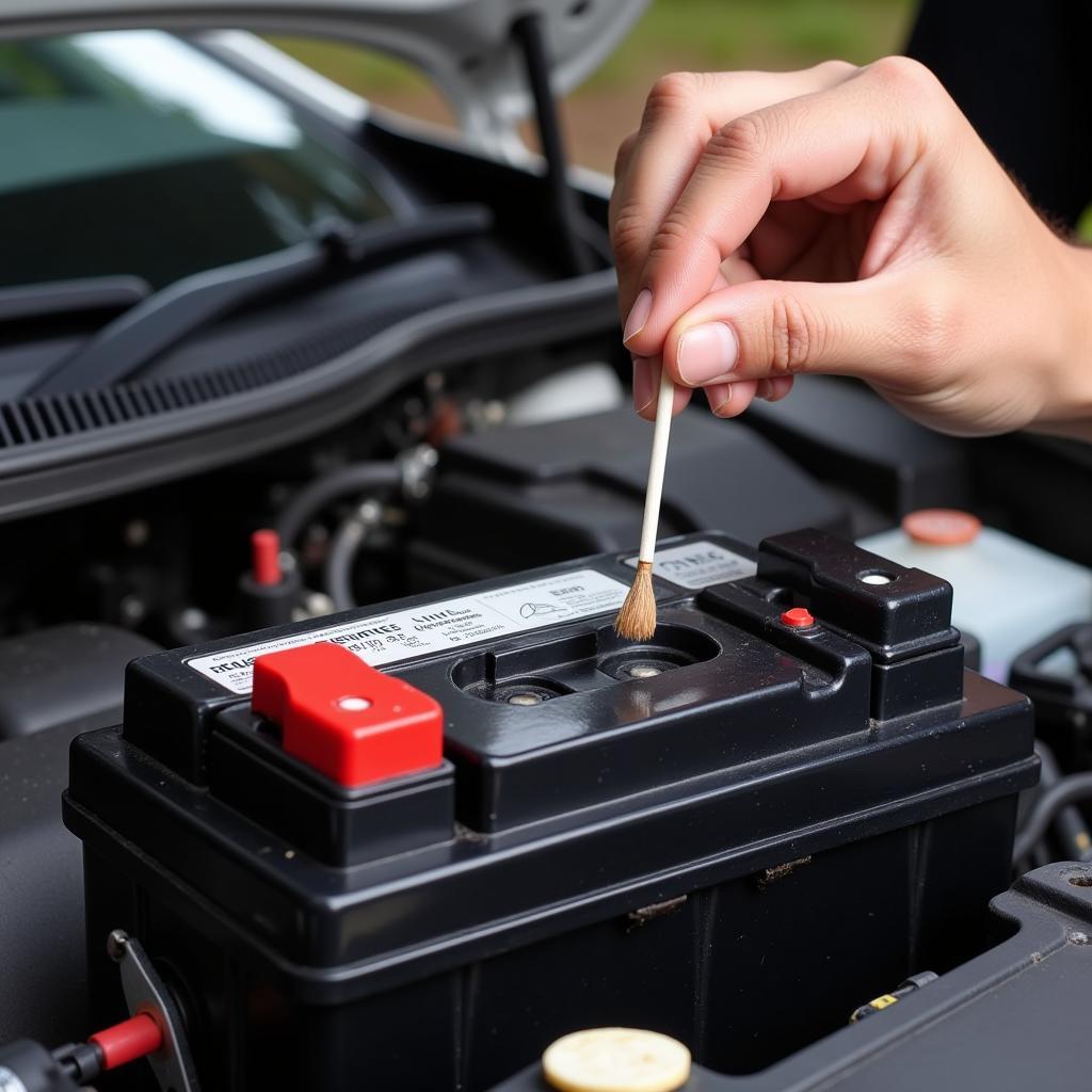 Applying dielectric grease to car battery terminals