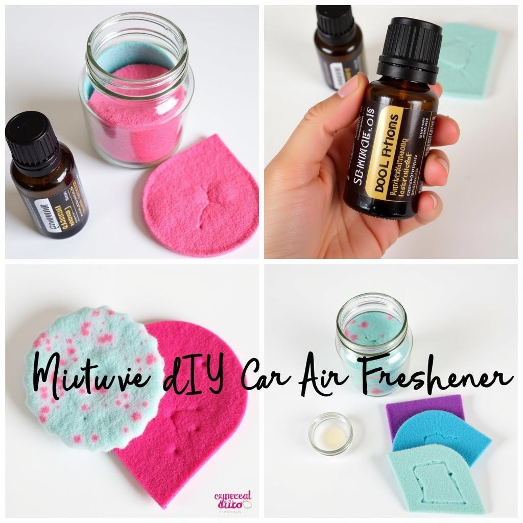 DIY car air freshener with essential oils and felt pads.