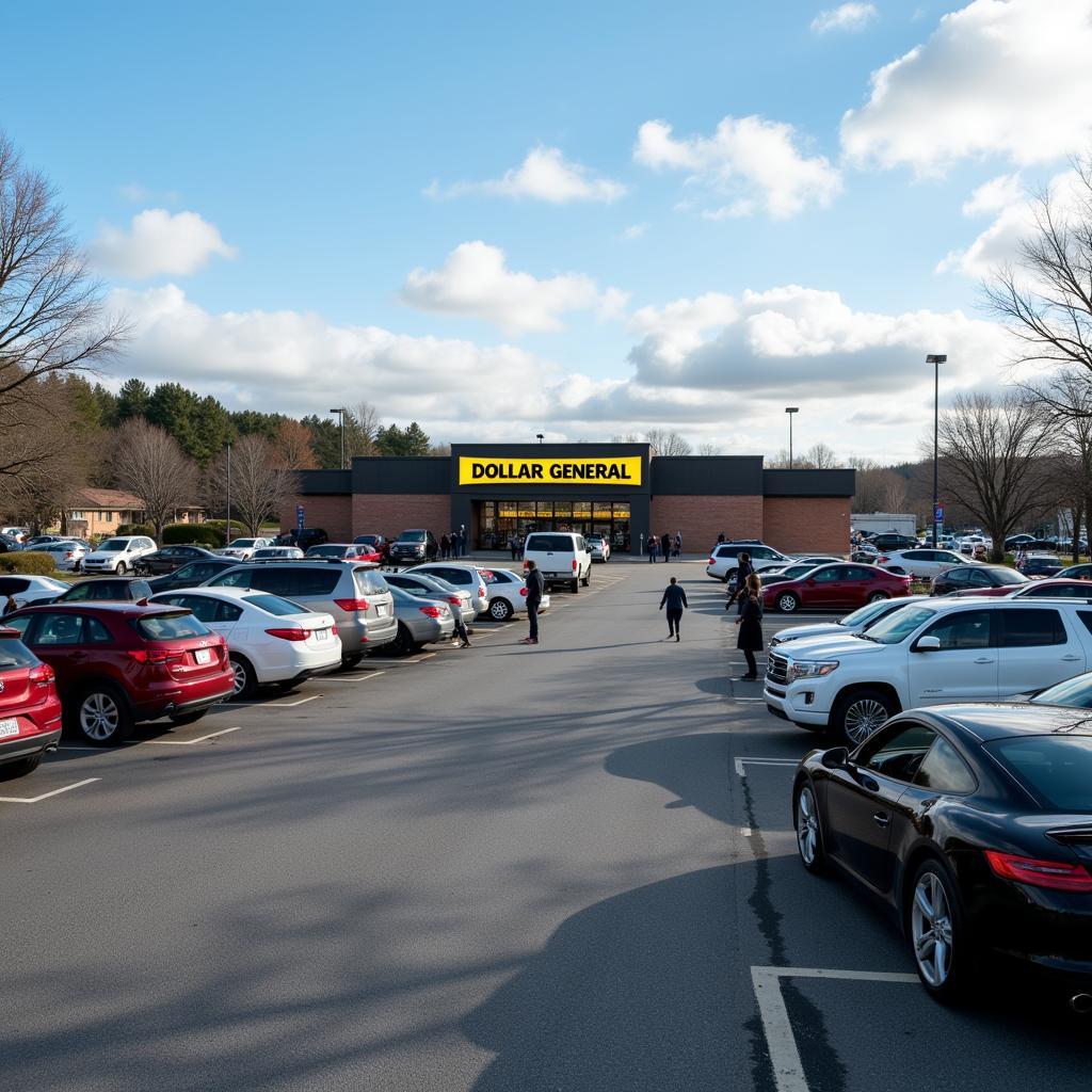 Crowded Dollar General parking lot