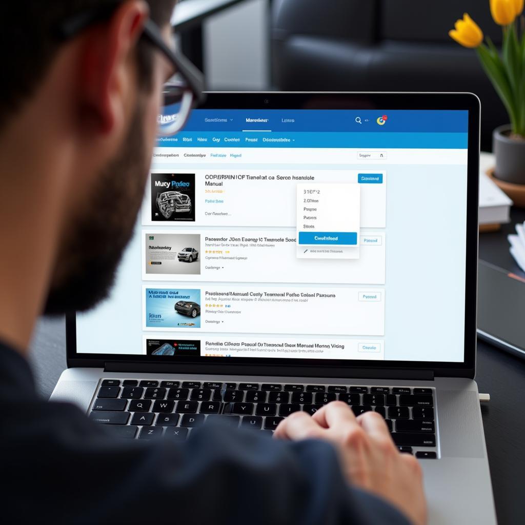 Downloading a car maintenance manual from an online marketplace