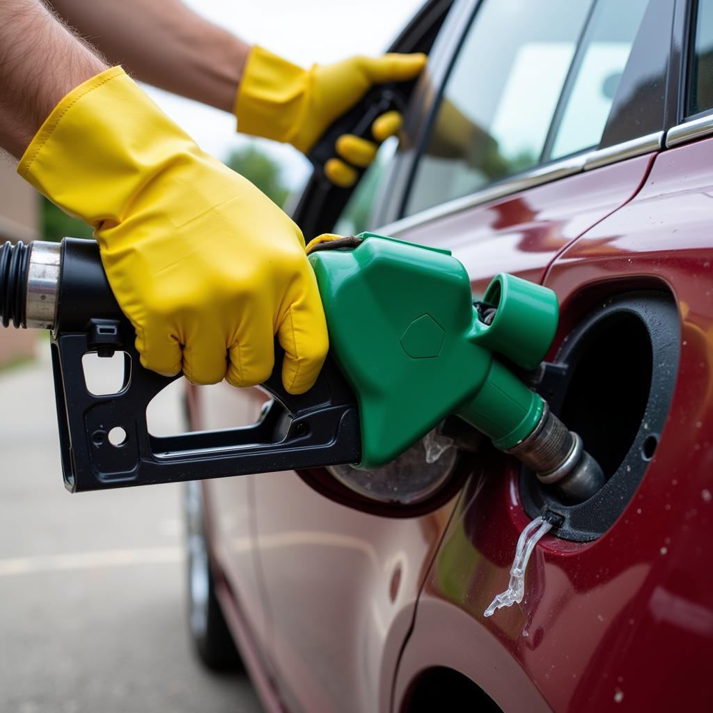 Draining Old Gasoline from a Car