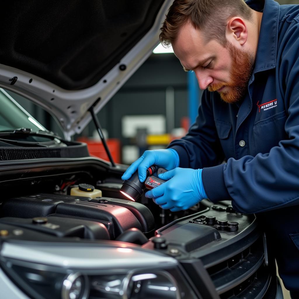 Mechanic inspecting a car engine