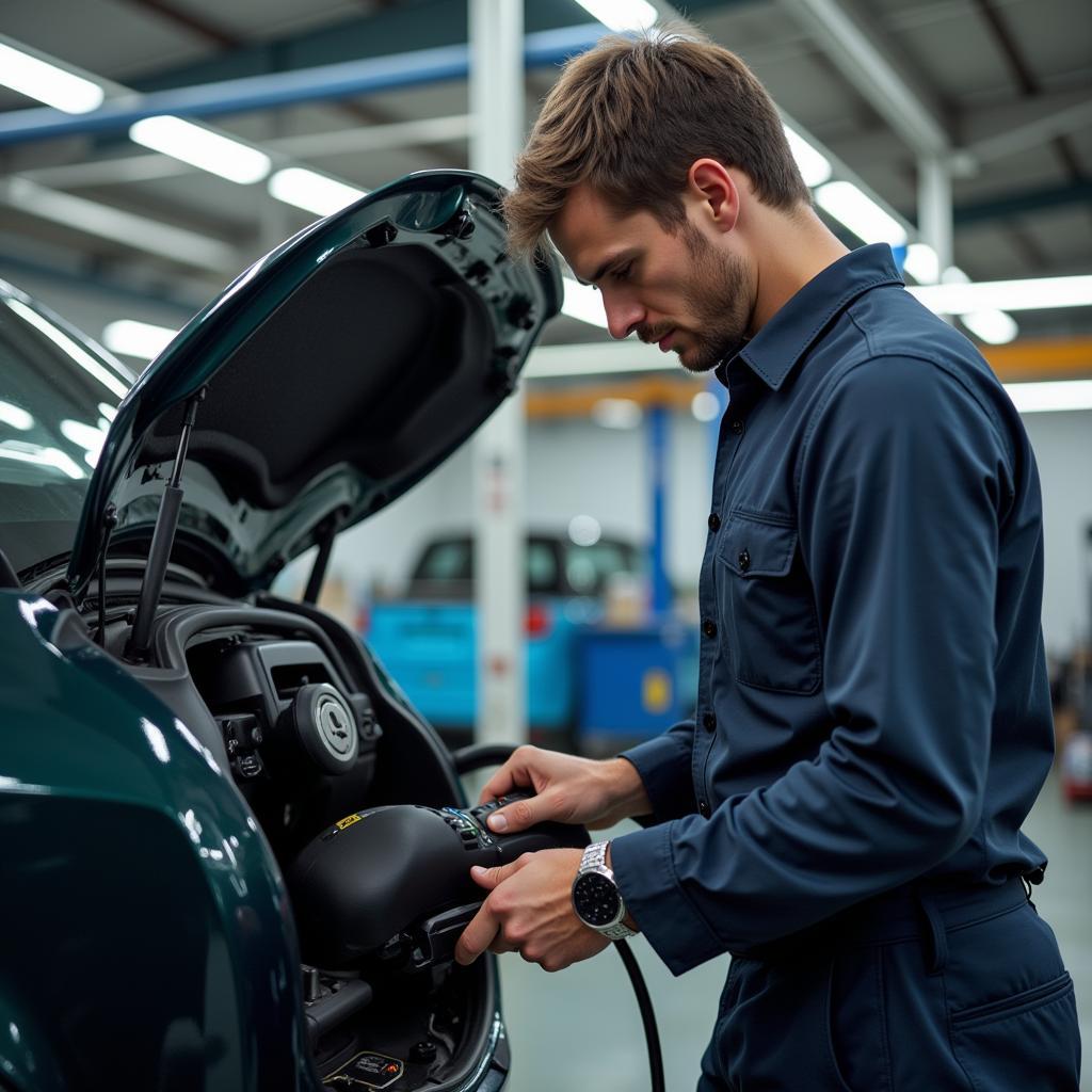 Mechanic Inspecting Electric Vehicle