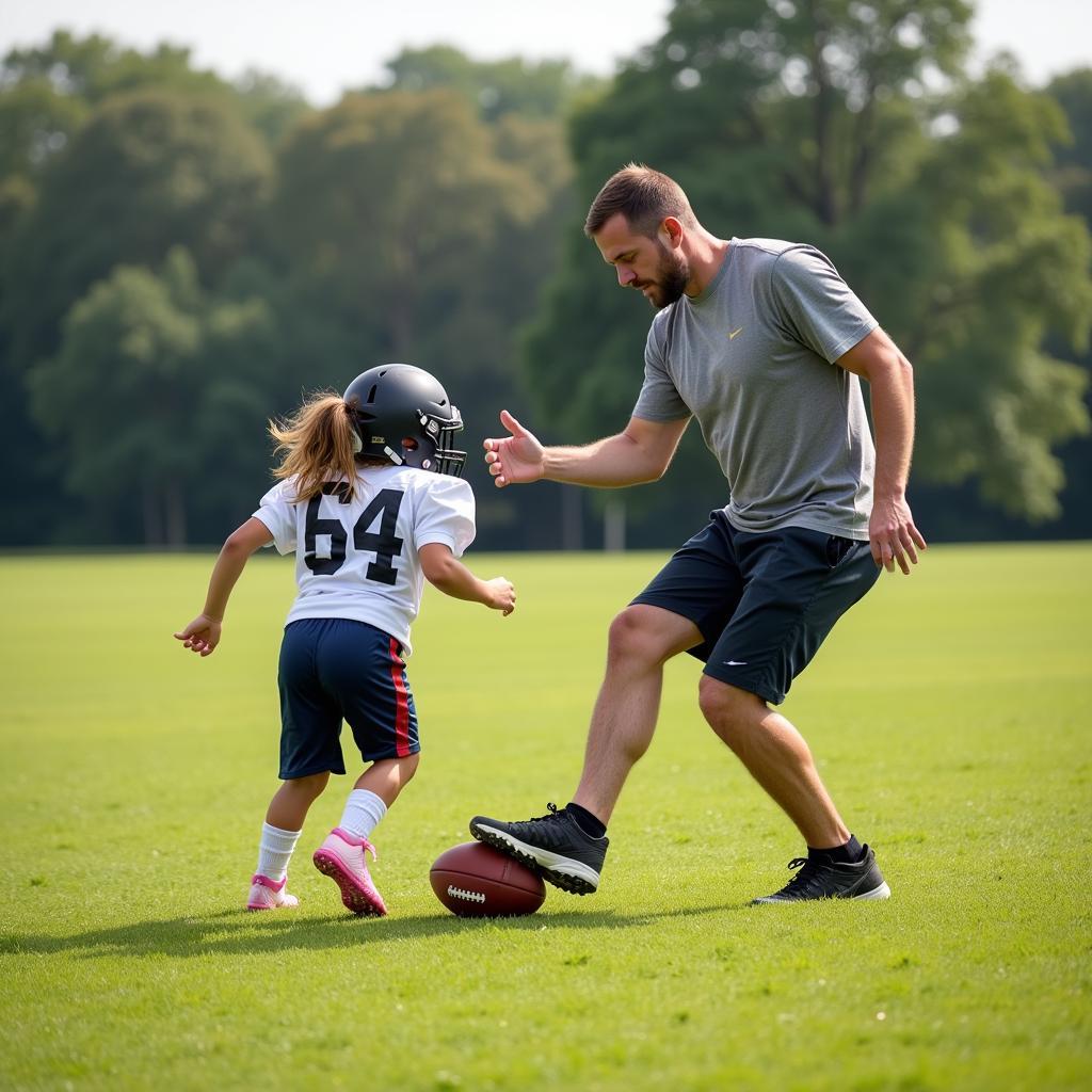 Father and Daughter Practicing Football