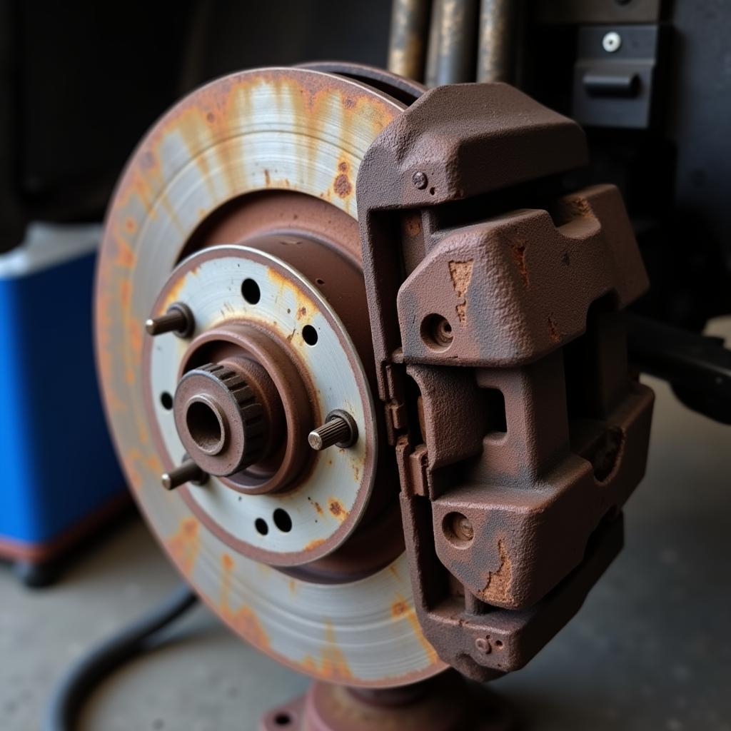 A faulty brake caliper on a car