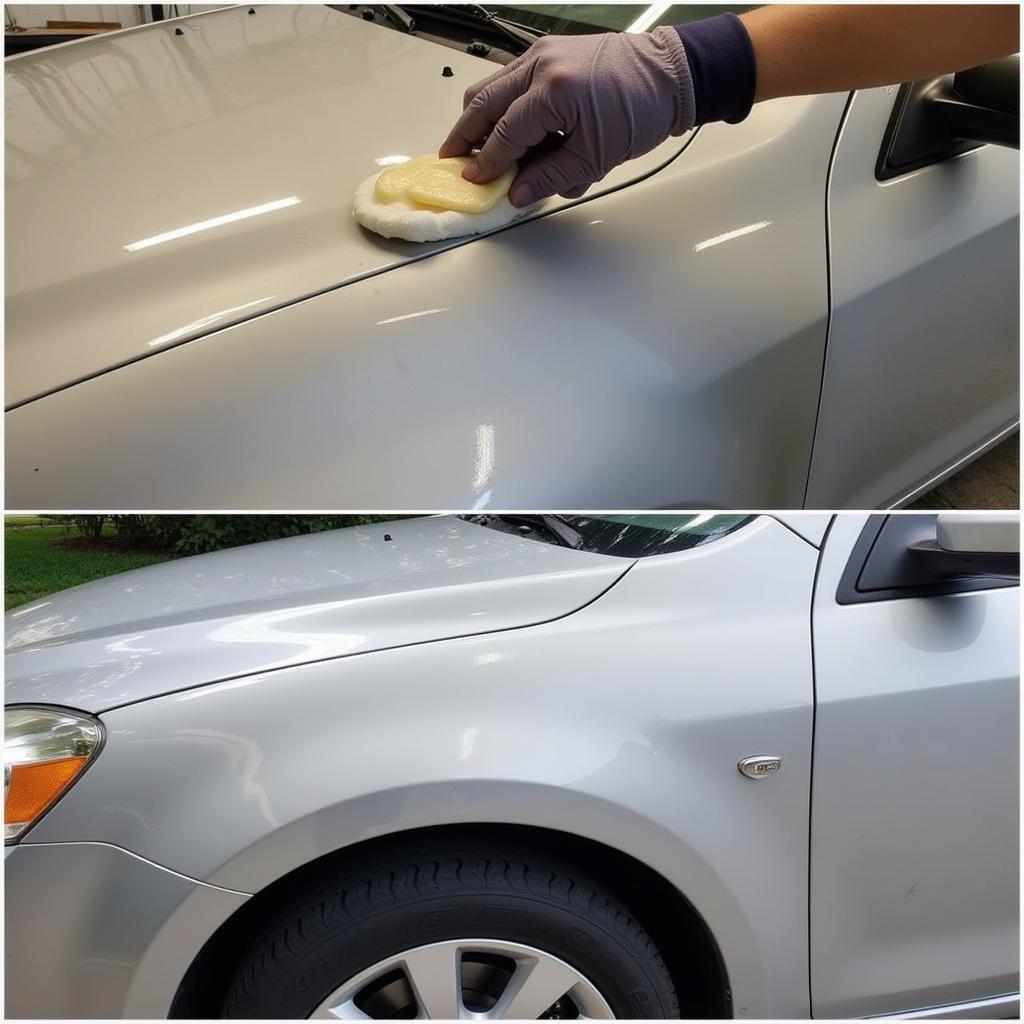 Final waxing and polishing of repaired car scratch