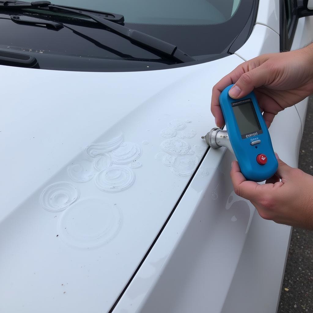 Assessing Hail Damage on a Car in San Antonio