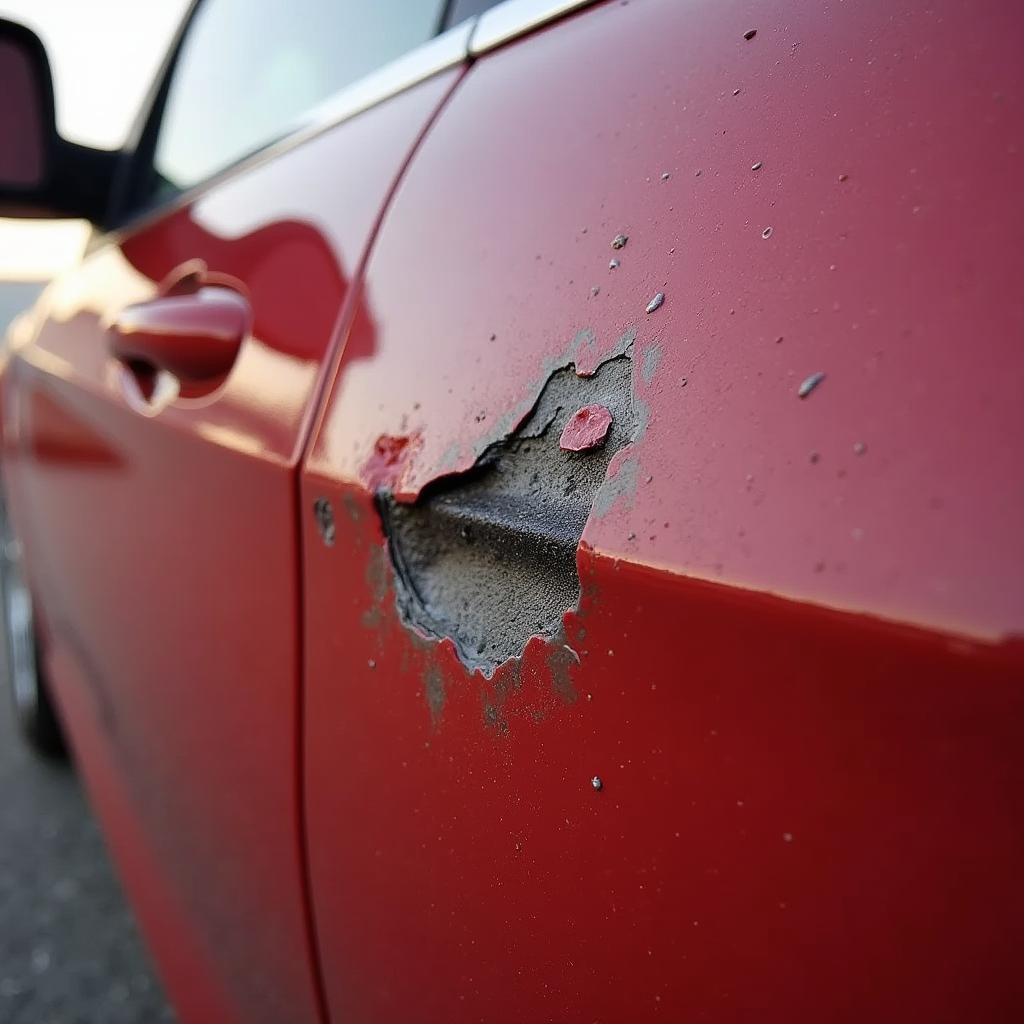 Hail Damaged Car Close-up