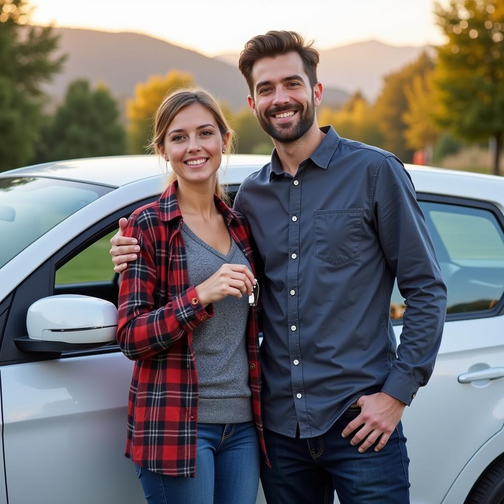 Smiling Used Car Buyer with New Purchase