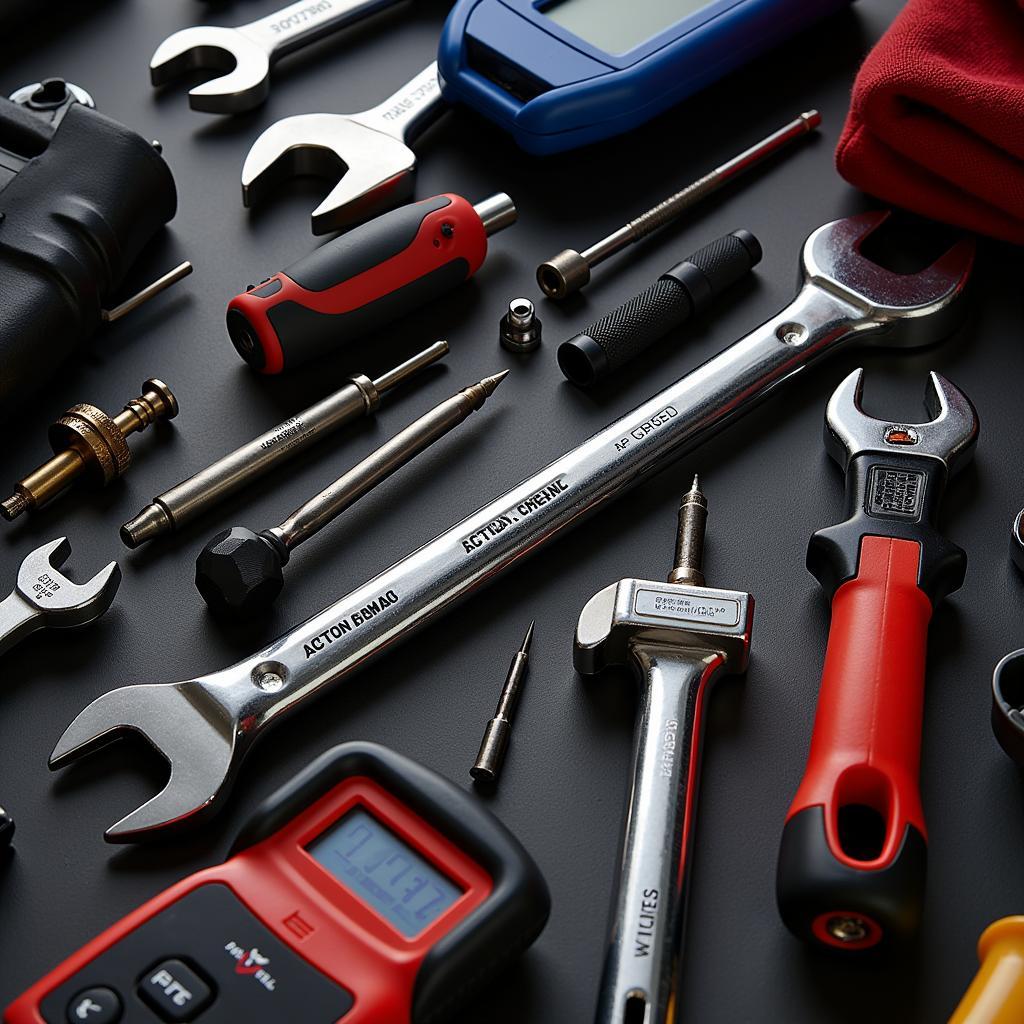 Mechanic tools and equipment in a car repair show