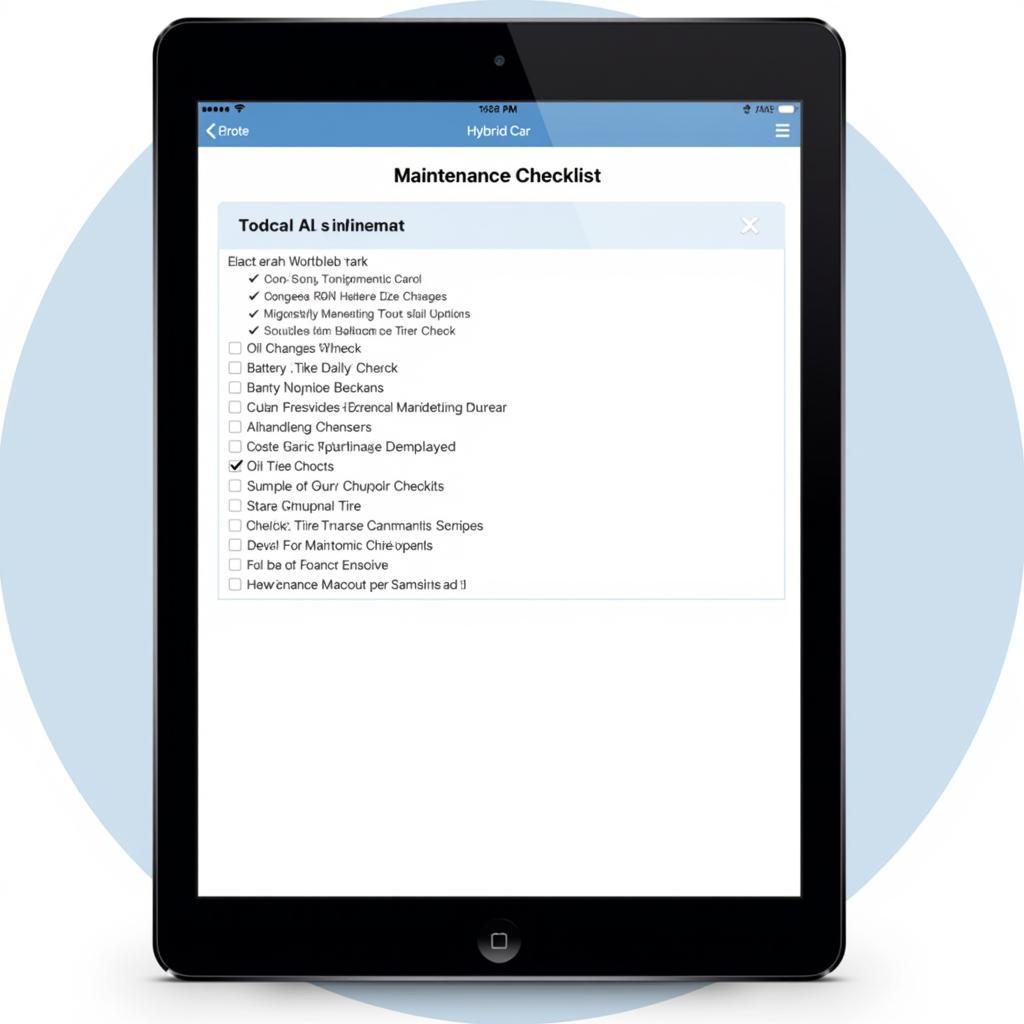 Car maintenance checklist on a digital tablet