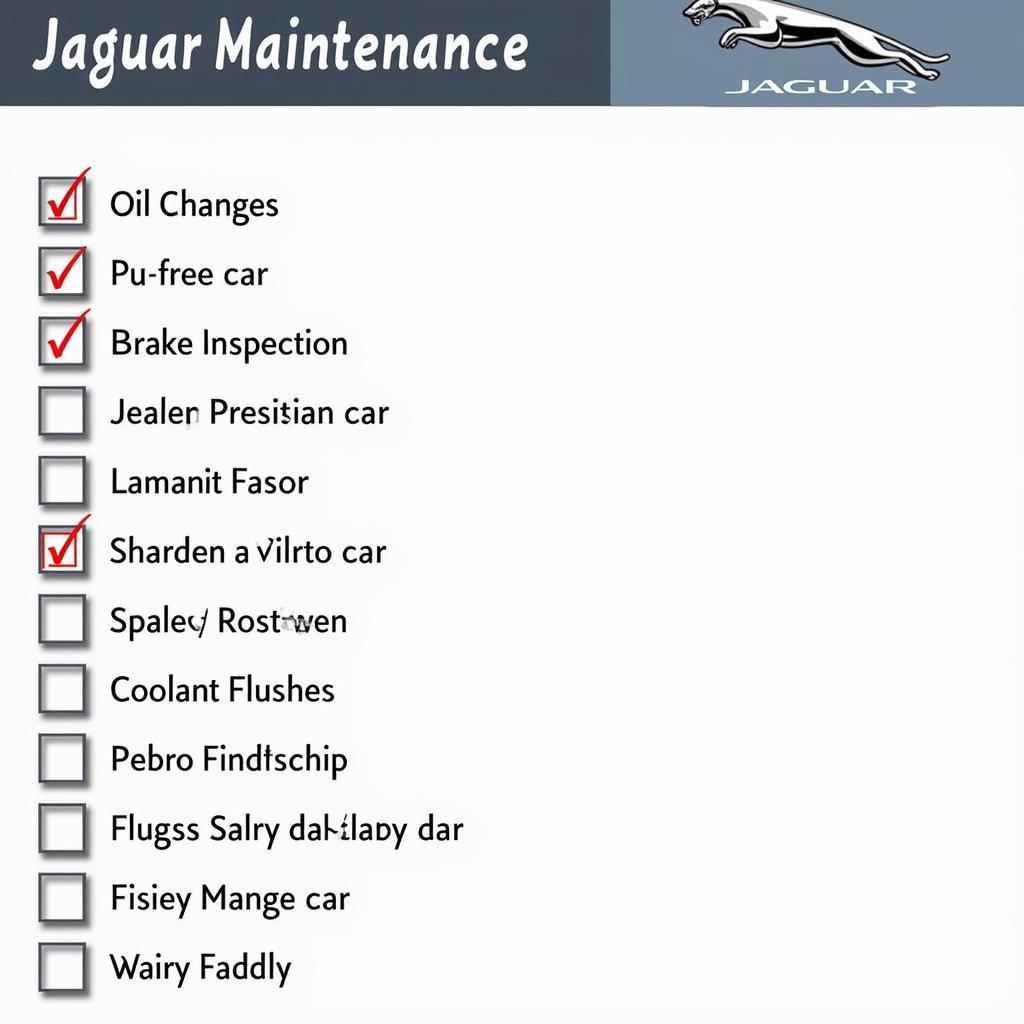 Jaguar Maintenance Checklist