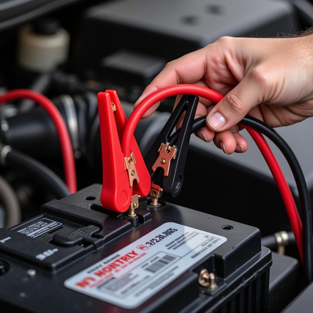 Connecting jumper cables to a car battery