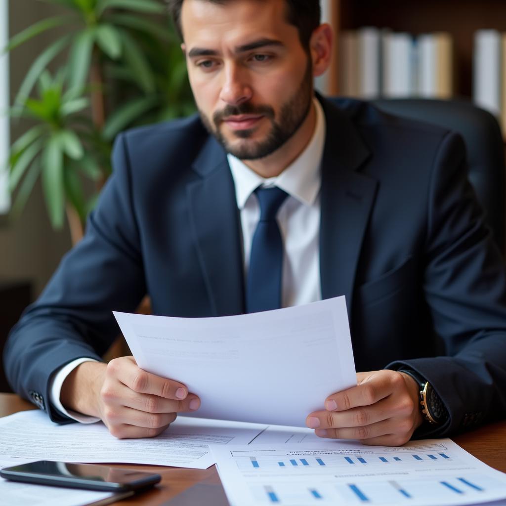 Lawyer Reviewing Insurance Documents for a Car Accident Case