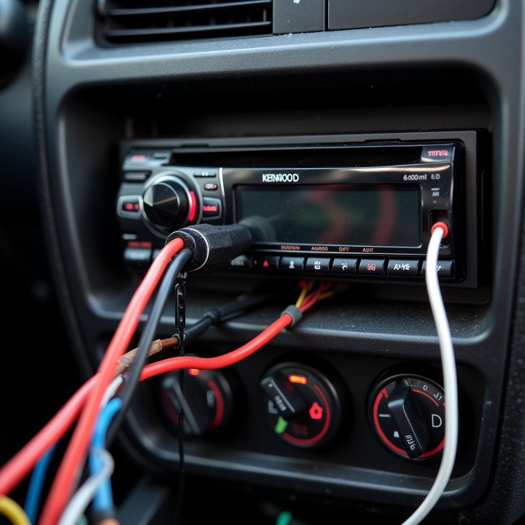 Loose wiring connections behind a Kenwood car stereo