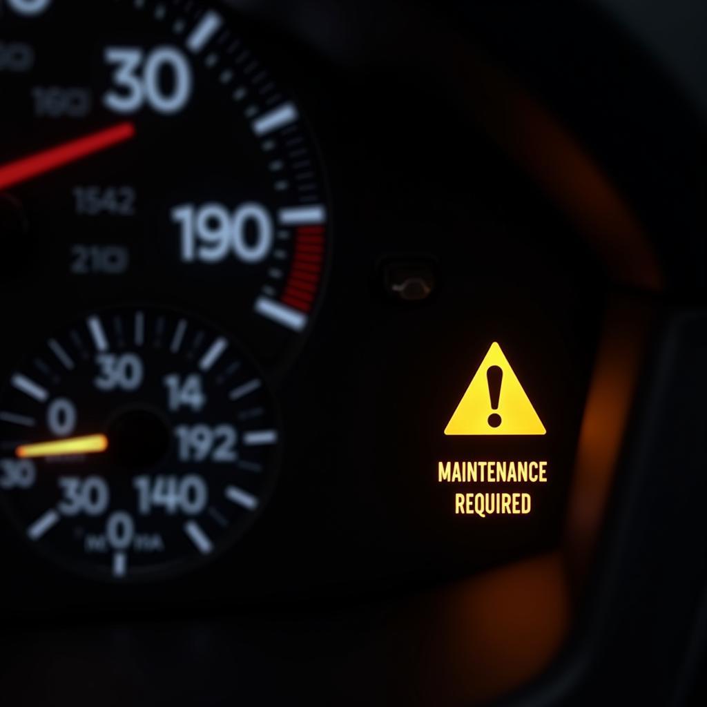 Car dashboard with maintenance light illuminated