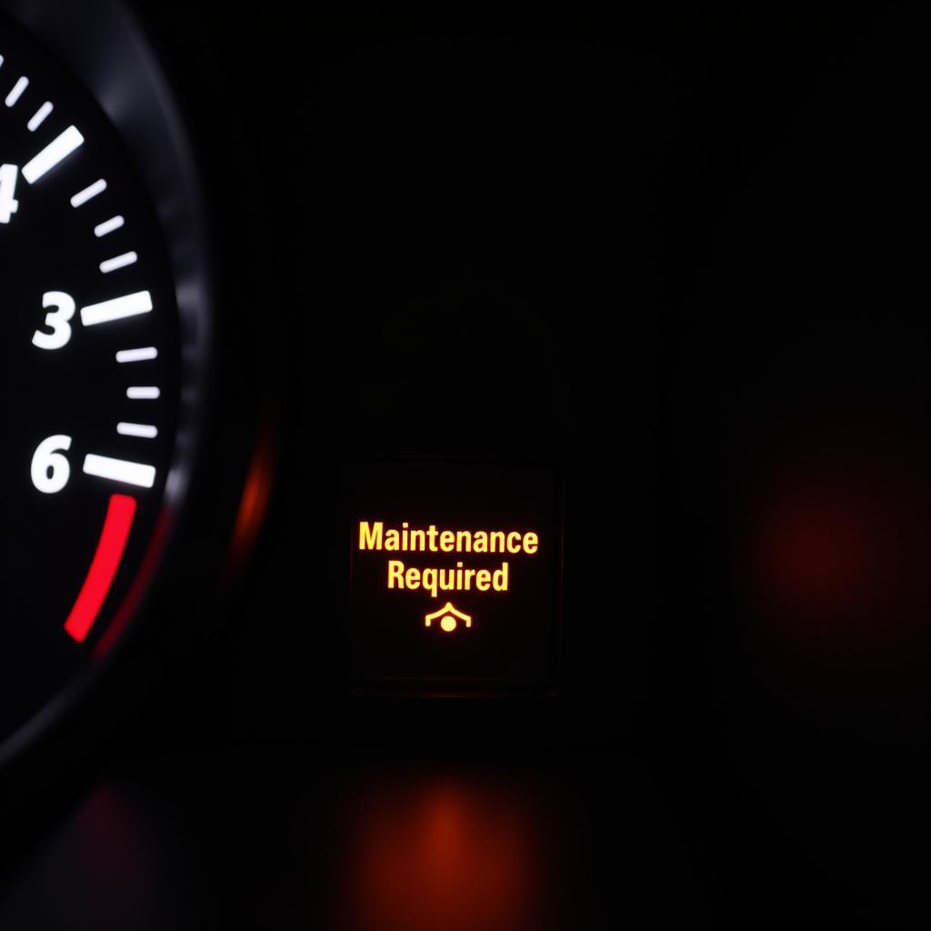 Car dashboard with maintenance required light illuminated