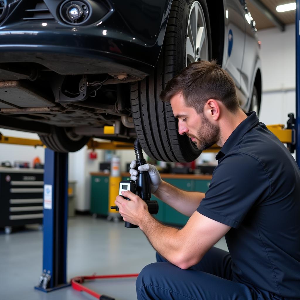 Mechanic Adjusting Car Alignment