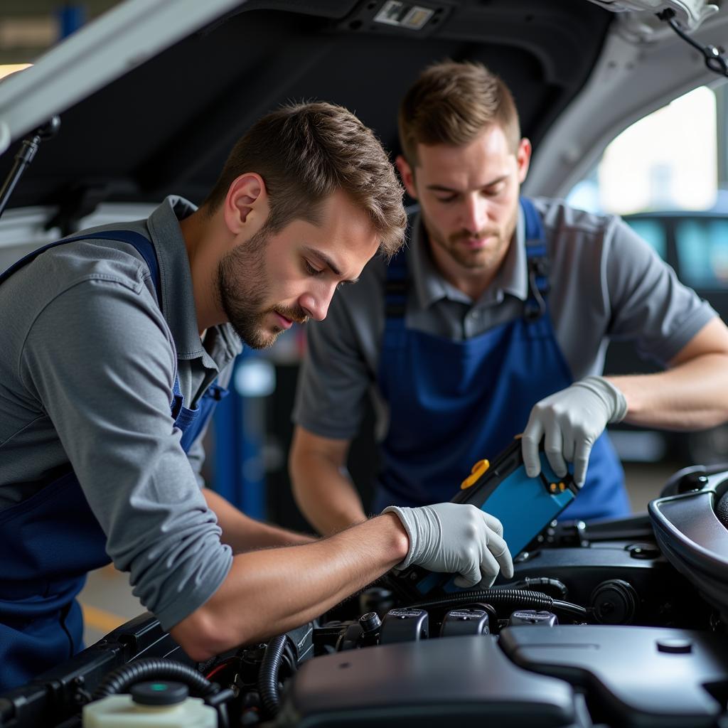 Mechanic Inspecting a Car's Engine